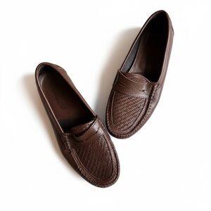 Sandro Moscoloni Men's 8.5 Brown Leather Woven Penny Loafers - Driving Moc Style